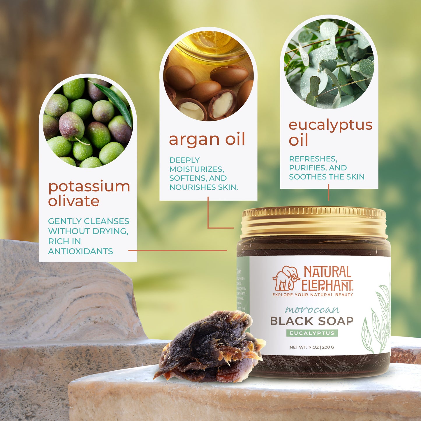 Natural Elephant Moroccan Black Soap | Travel Size 2 oz